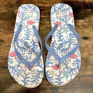 Vineyard Vines Blue Pink Flamingo‎ Pineapple Flip Flop Pool Sandals Size 4/5